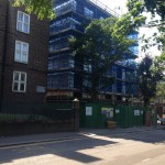 Scaffolding around construction building