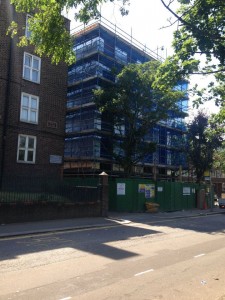 Scaffolding around construction building